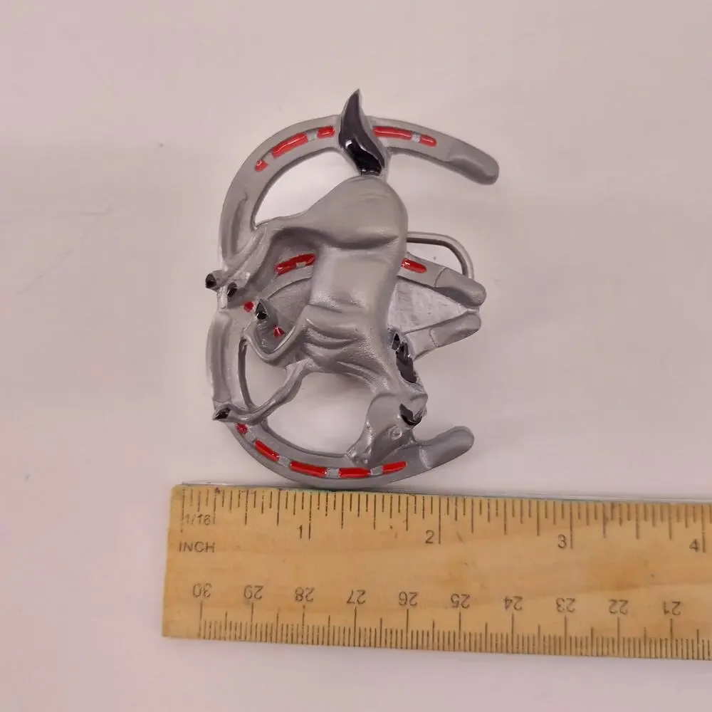 Horse Shoe Good Lucky Belt Buckle Red Enamel 1992 Red Enamel